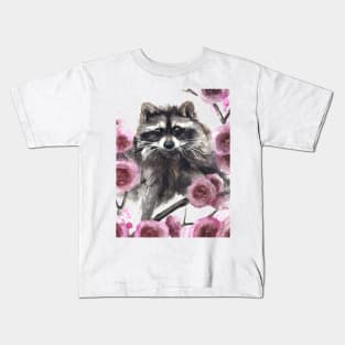 Raccoon and Flowers Kids T-Shirt